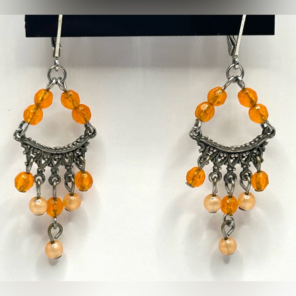 Dainty Silver Marquisette Chandelier Rhinestone Faux Pearl Leverback Earrings
